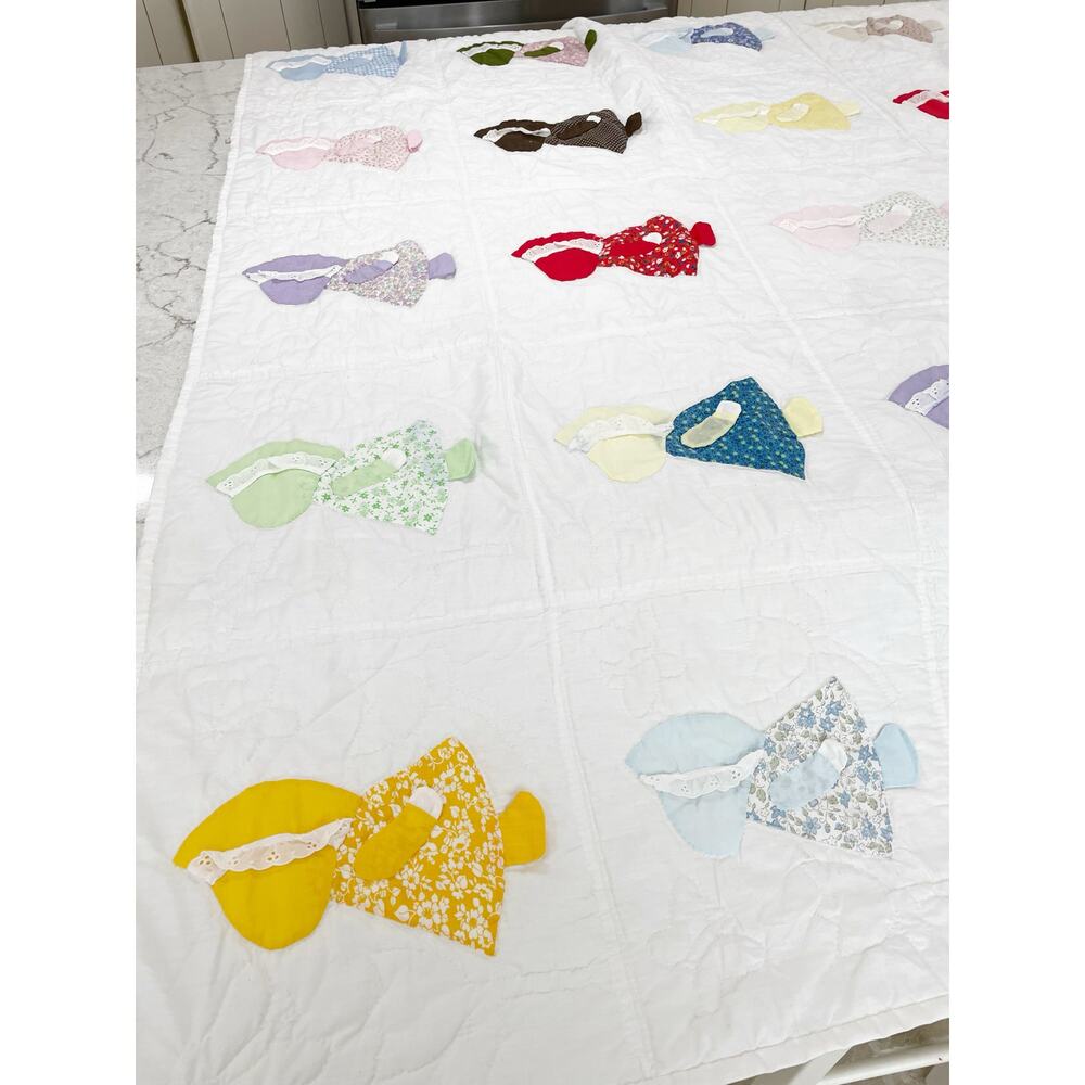 Handmade Appliqué Sunbonnet Sue Multicolor 3D Vintage 77x88” Twin - Picture 10 of 13